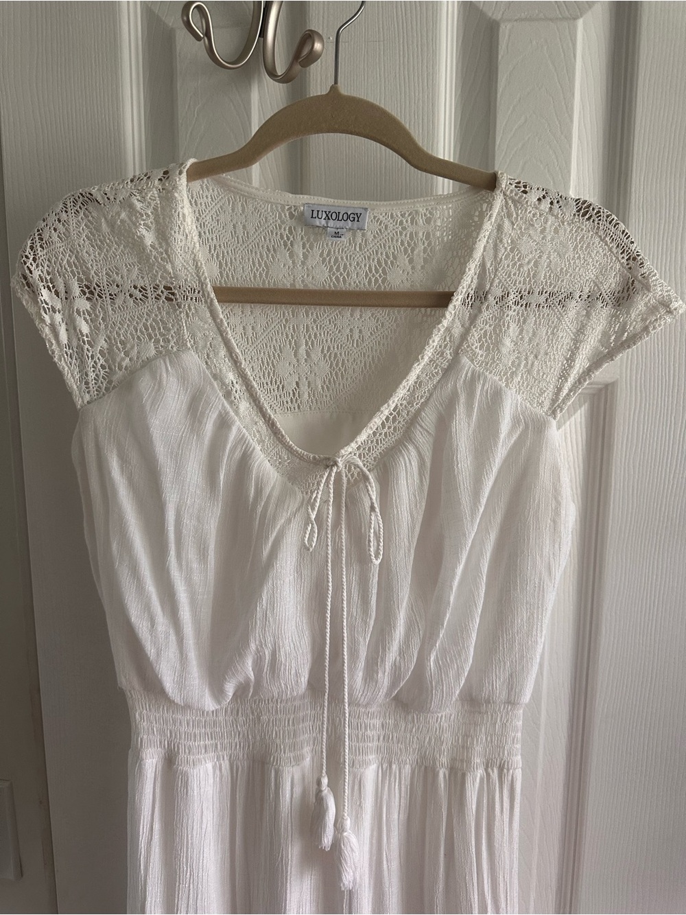Luxology White Lace-Trim Maxi Dress